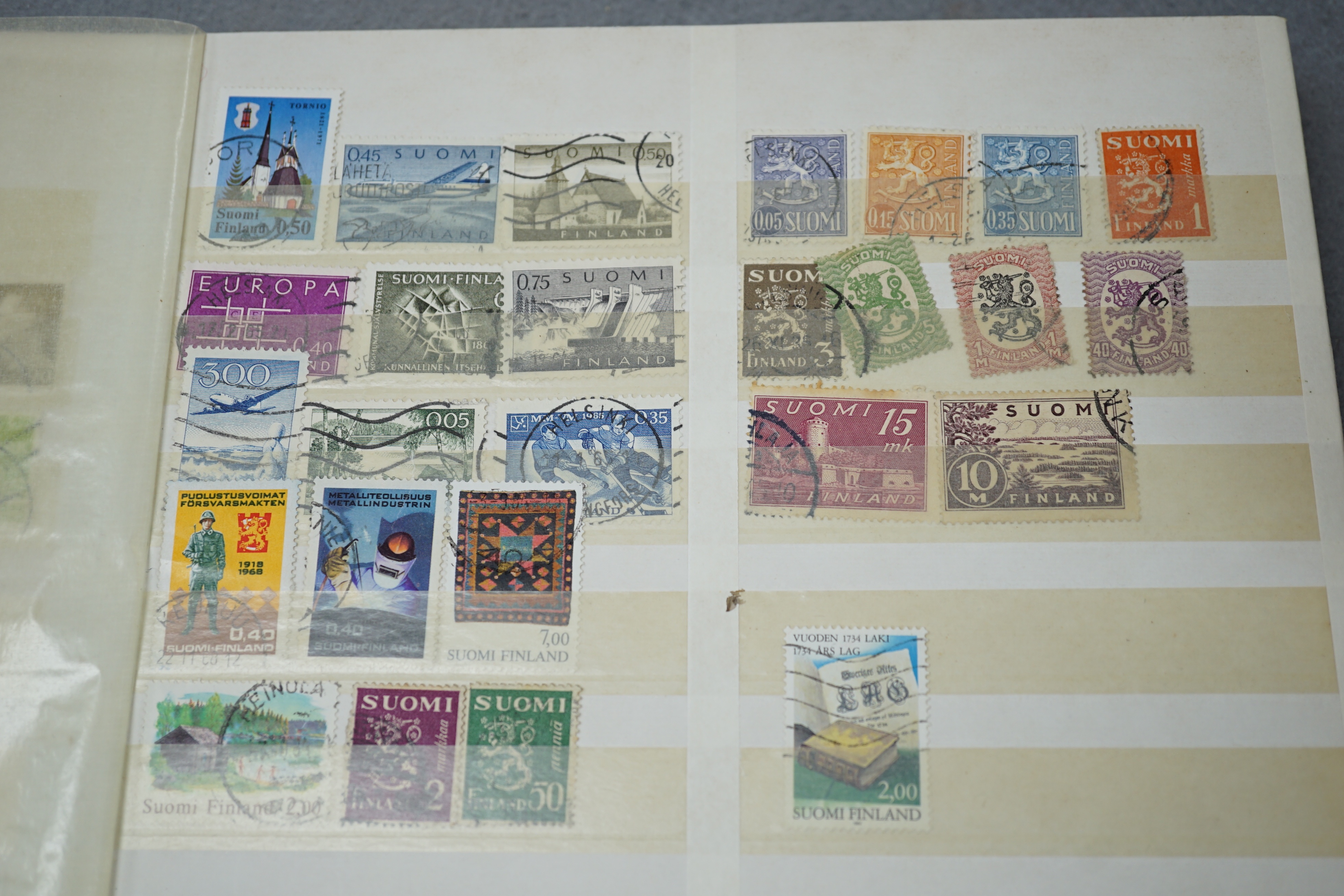 World stamps in 8 albums, stock books with Great Britain from 1840 1d black, 1841 2d blue, China1990 stamps in year book, British colonies